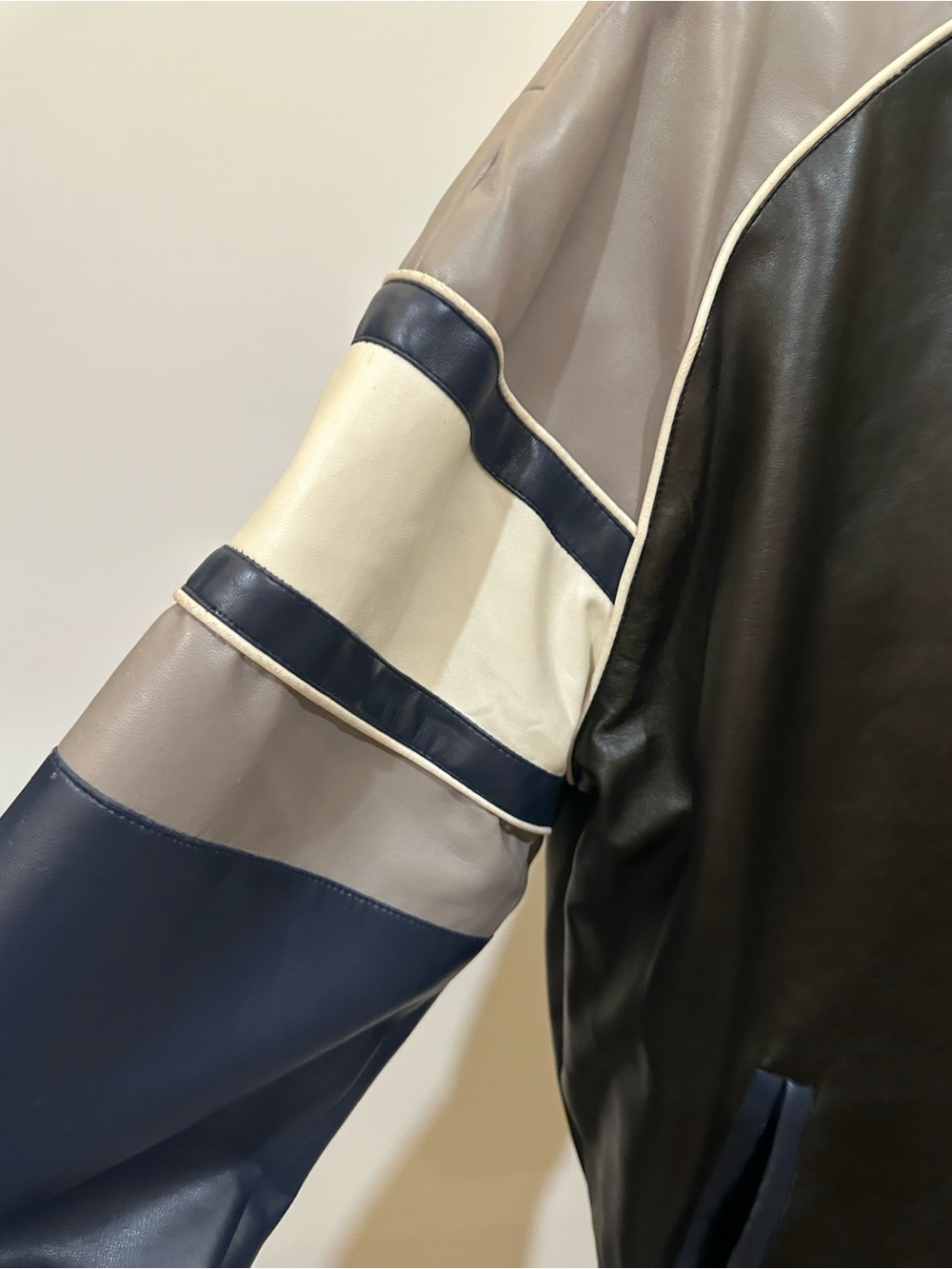 NFL Black, Navy & Cream Dallas Cowboys Faux Leather Bomber Jacket - Picture 6 of 16